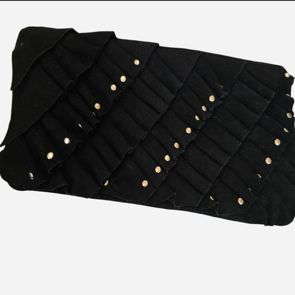 Black Ruffled Clutch with Silver Studs
